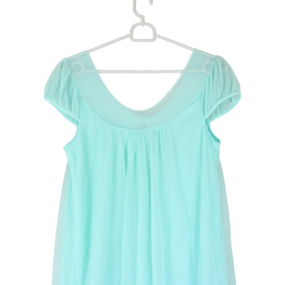 Vintage French Maid Nightgown Aqua Blue Small Full Length Short Sleeves SW52 - Picture 10 of 13